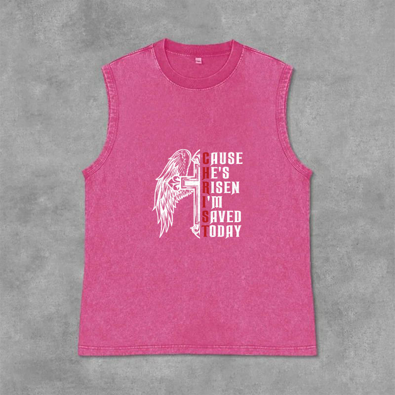 Christianartworkshop Canotta unisex lavata con stampa speciale di Pasqua "Cross Wing He Is Risen" - Rosa - 2XL - image 12
