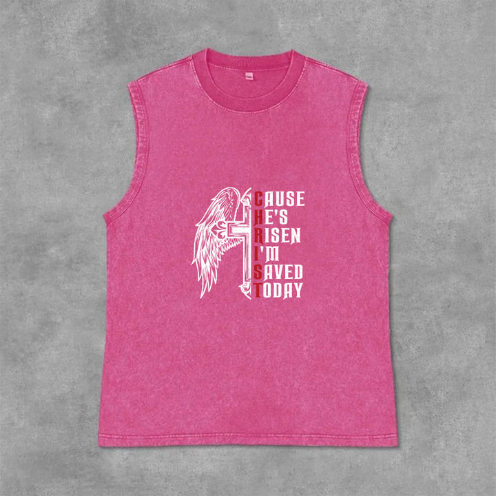 Christianartworkshop Canotta unisex lavata con stampa speciale di Pasqua "Cross Wing He Is Risen" - Rosa - 2XL - image 12