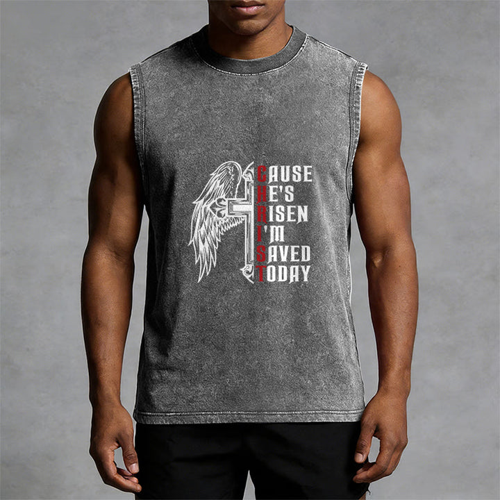 Christianartworkshop Canotta unisex lavata con stampa speciale di Pasqua "Cross Wing He Is Risen" - image 4