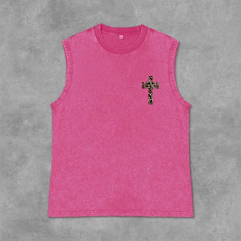 Christianartworkshop Posso fare ogni cosa in Cristo Canotta unisex lavata con croce mimetica - image 34