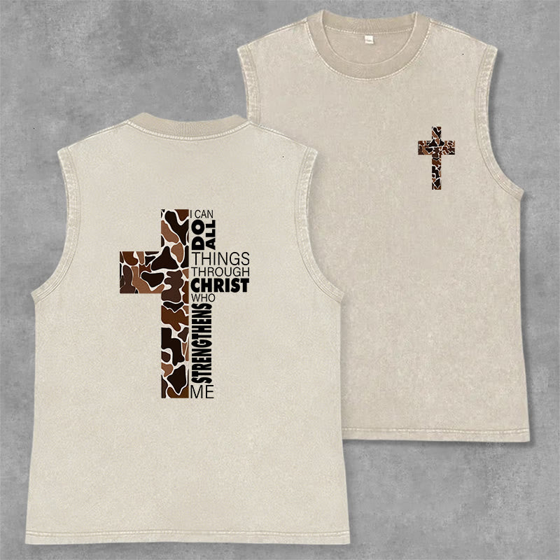 Christianartworkshop Canotta unisex lavata con croce mimetica "Posso fare ogni cosa in Cristo" - Beige - 2XL - image 15