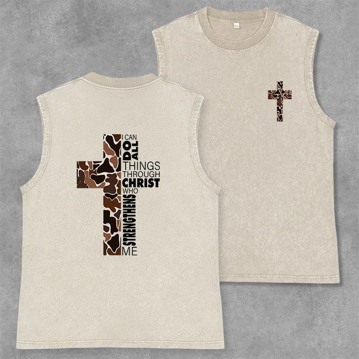 Christianartworkshop Canotta unisex lavata con croce mimetica "Posso fare ogni cosa in Cristo" - Beige - 2XL - image 15