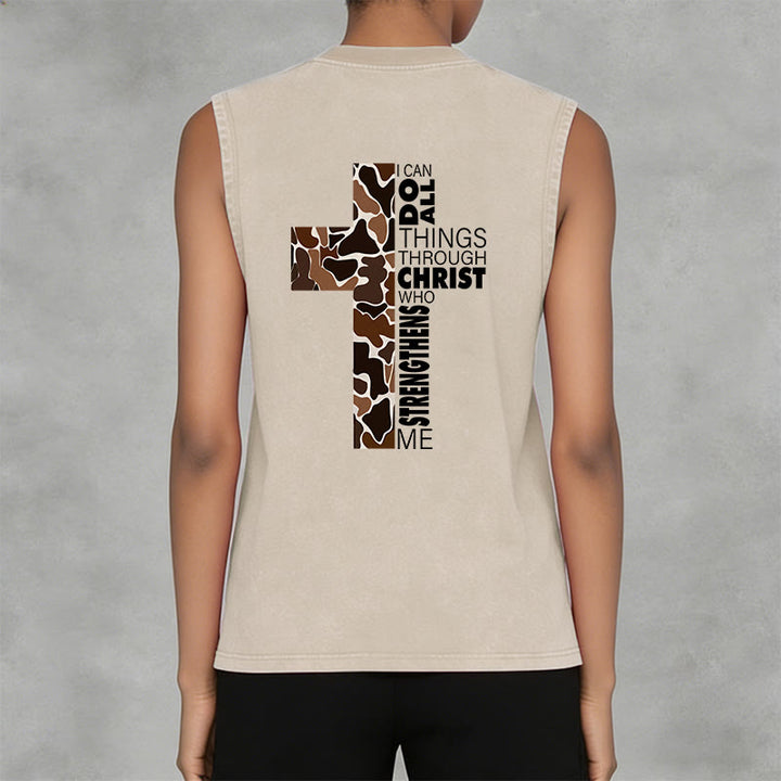 Christianartworkshop Posso fare ogni cosa in Cristo Canotta unisex lavata con croce mimetica - image 18