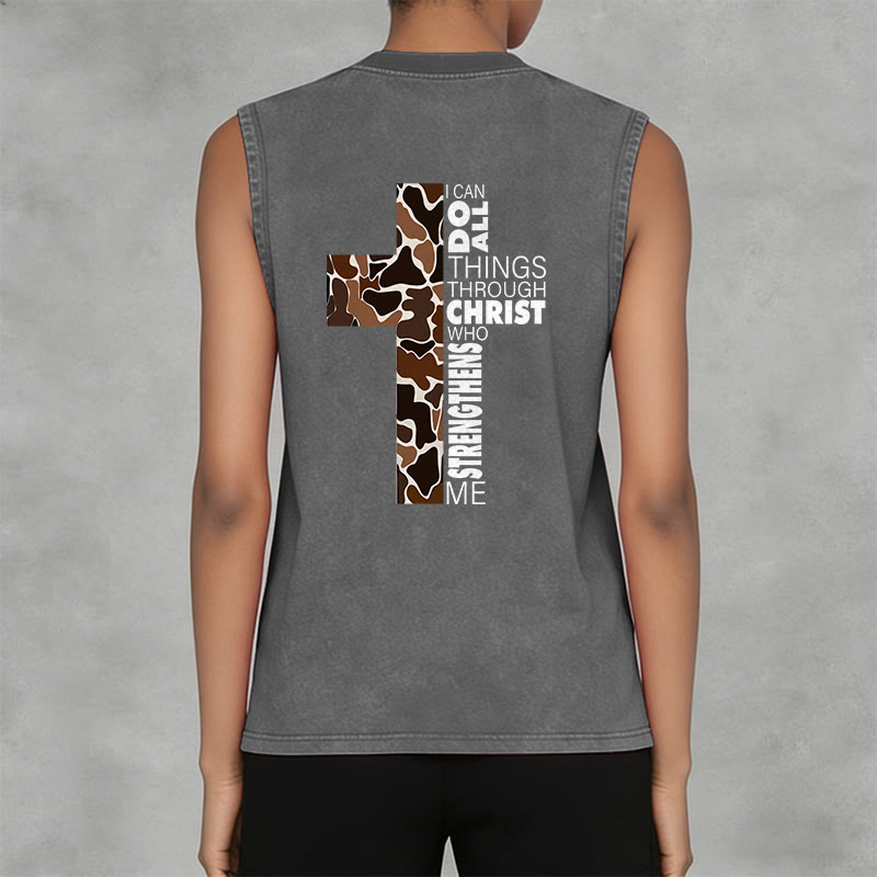 Christianartworkshop Posso fare ogni cosa in Cristo Canotta unisex lavata con croce mimetica - image 12