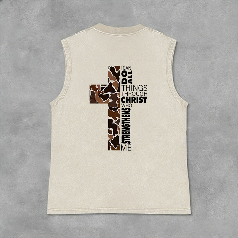 Christianartworkshop Posso fare ogni cosa in Cristo Canotta unisex lavata con croce mimetica - image 30