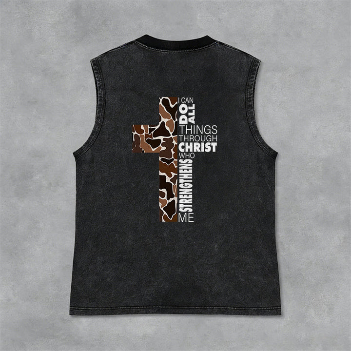 Christianartworkshop Posso fare ogni cosa in Cristo Canotta unisex lavata con croce mimetica - image 6