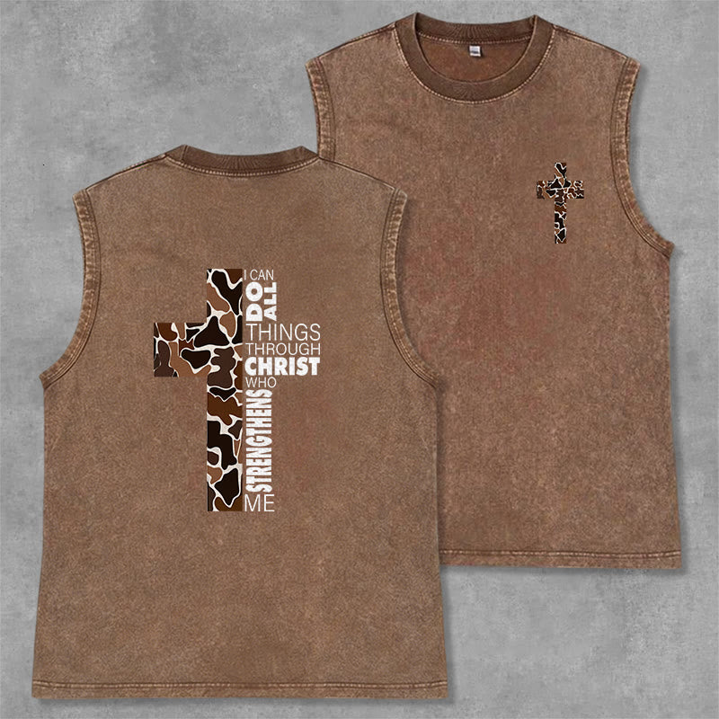 Christianartworkshop Posso fare ogni cosa in Cristo Canotta unisex lavata con croce mimetica - Marrone - 2XL - image 22