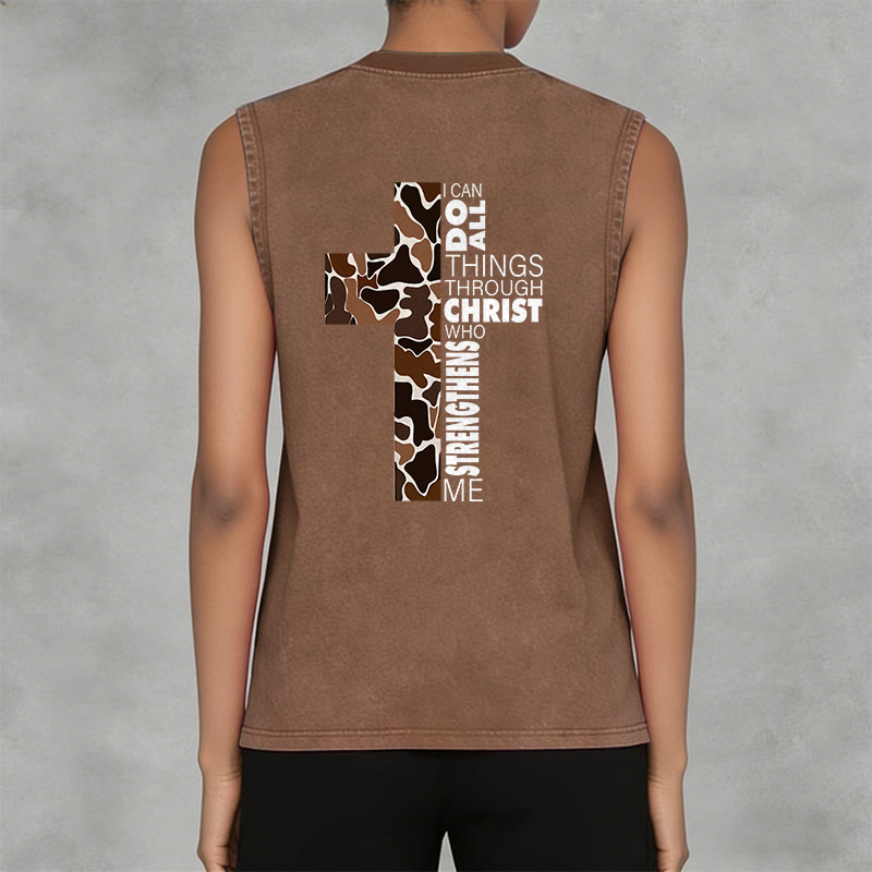 Christianartworkshop Posso fare ogni cosa in Cristo Canotta unisex lavata con croce mimetica - image 25