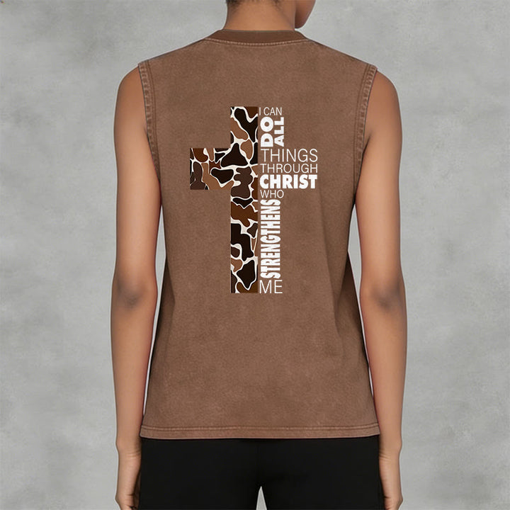 Christianartworkshop Posso fare ogni cosa in Cristo Canotta unisex lavata con croce mimetica - image 25