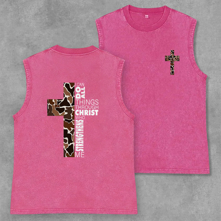 Christianartworkshop Posso fare ogni cosa in Cristo Canotta unisex lavata con croce mimetica - Rosa - 2XL - image 29
