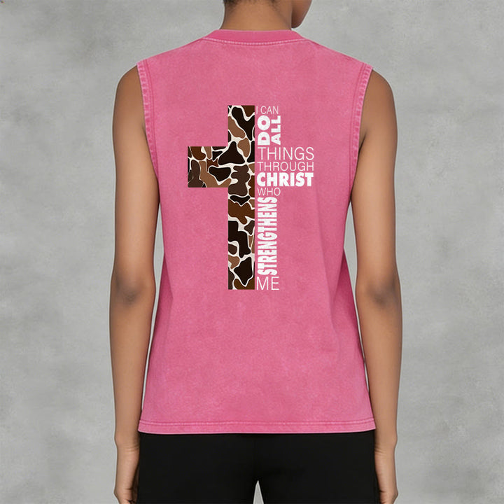 Christianartworkshop Posso fare ogni cosa in Cristo Canotta unisex lavata con croce mimetica - image 32