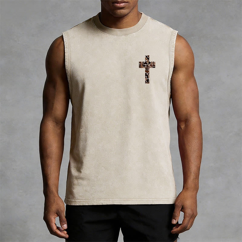 Christianartworkshop Posso fare ogni cosa in Cristo Canotta unisex lavata con croce mimetica - image 17