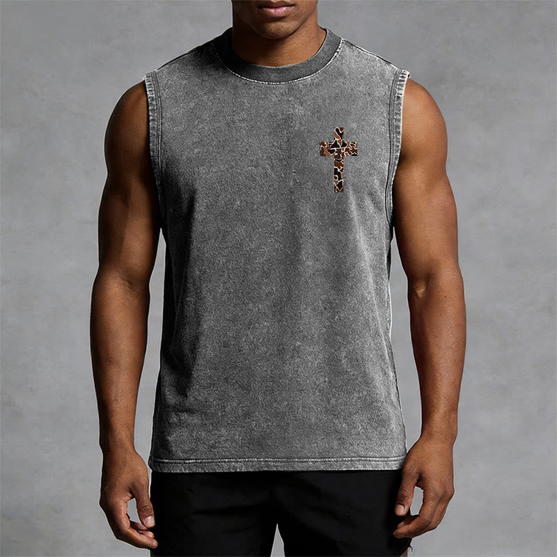 Christianartworkshop Posso fare ogni cosa in Cristo Canotta unisex lavata con croce mimetica - image 10
