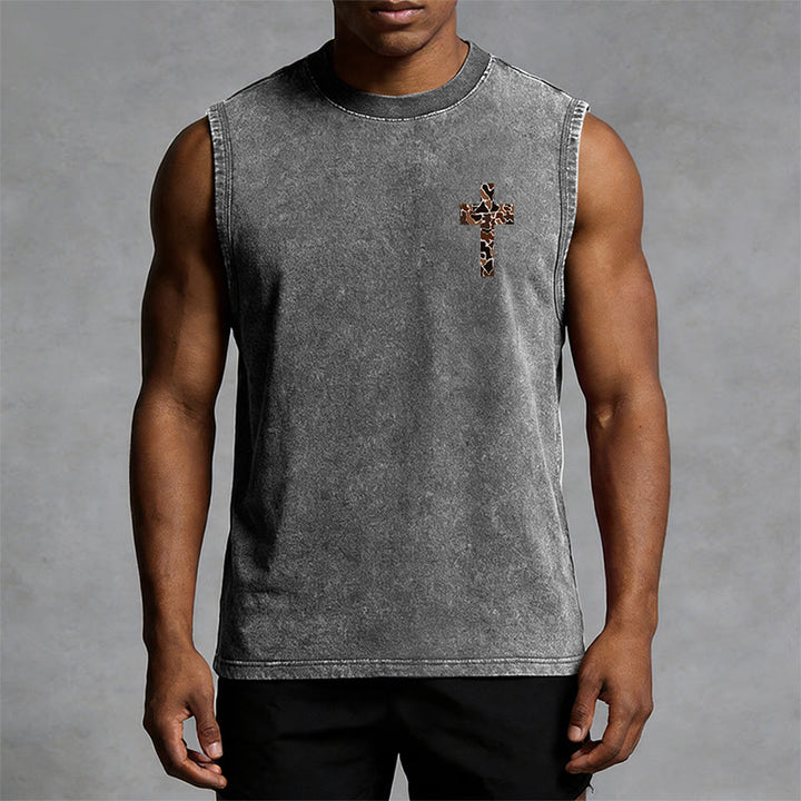 Christianartworkshop Posso fare ogni cosa in Cristo Canotta unisex lavata con croce mimetica - image 10