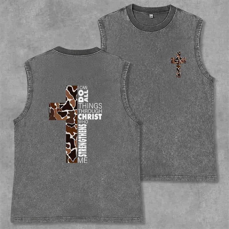 Christianartworkshop Canotta unisex lavata con croce mimetica "Posso fare ogni cosa in Cristo" - Grigio - 2XL - image 8