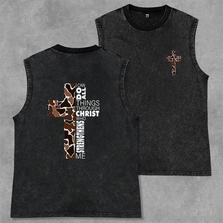 Christianartworkshop Posso fare ogni cosa in Cristo Canotta unisex lavata con croce mimetica - Nero - 2XL - image 1
