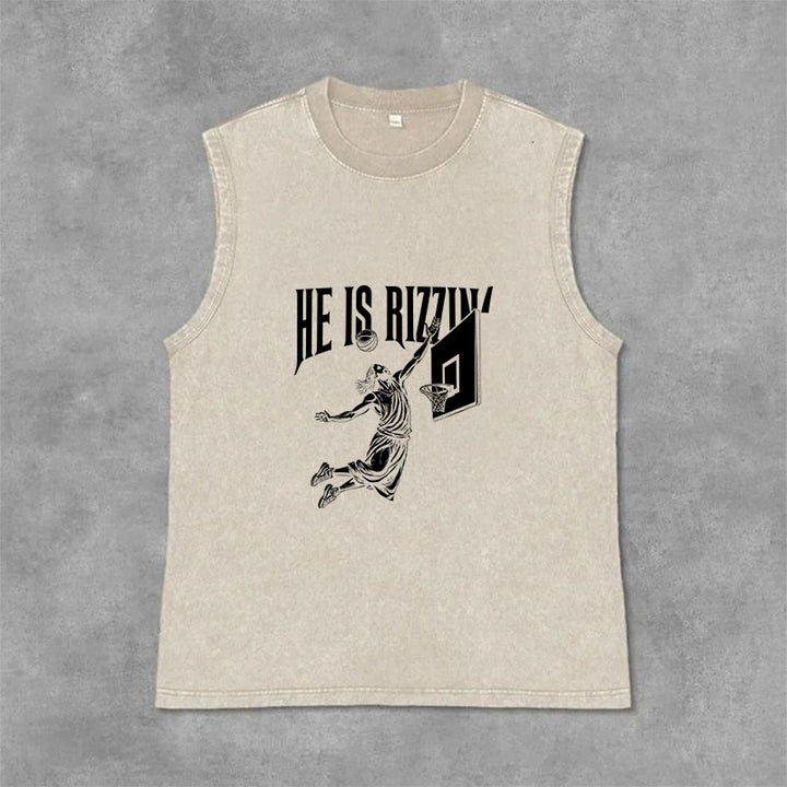 Christianartworkshop Canotta unisex da basket "He Is Rizzin' Jesus" - Beige - 2XL - image 3
