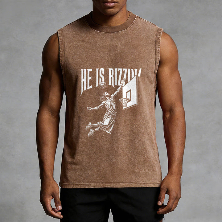 Christianartworkshop Canotta unisex da basket "He Is Rizzin' Jesus" - image 14
