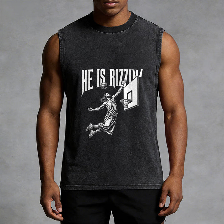Christianartworkshop Canotta unisex da basket "He Is Rizzin' Jesus" - image 7