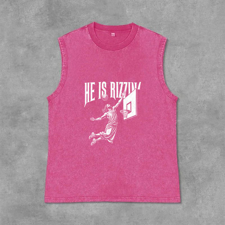 Christianartworkshop Canotta unisex da basket "He Is Rizzin' Jesus" - Rosa - 2XL - image 9