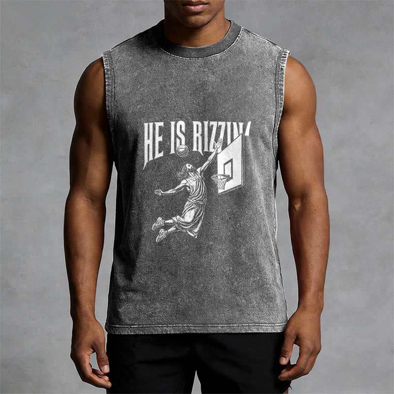 Christianartworkshop Canotta unisex da basket "He Is Rizzin' Jesus" - image 1