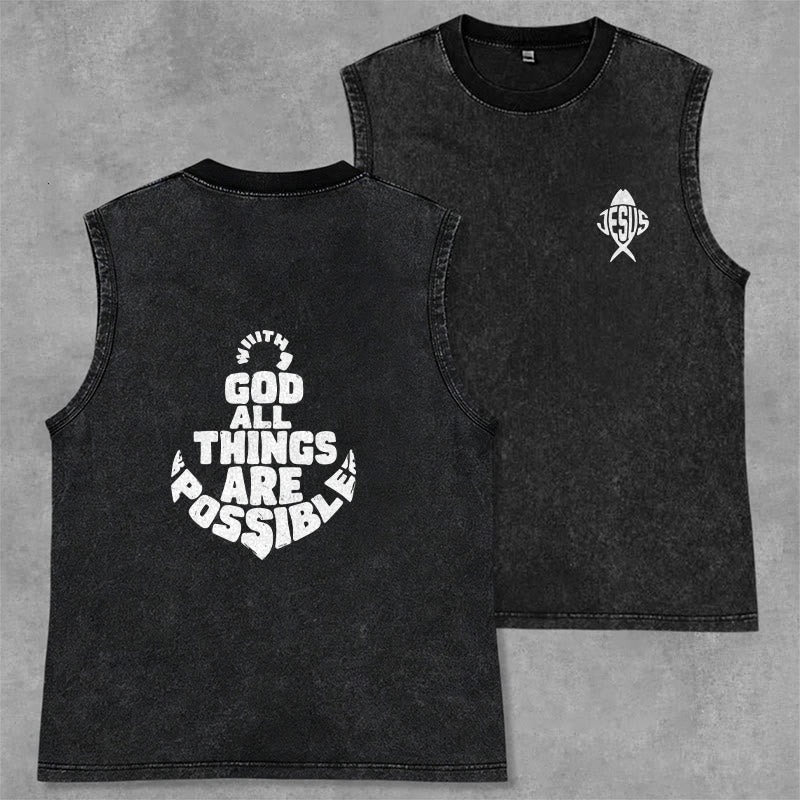 Christianartworkshop Con Dio tutto è possibile Canotta unisex Anchor con effetto lavato - Nero - 2XL - image 7