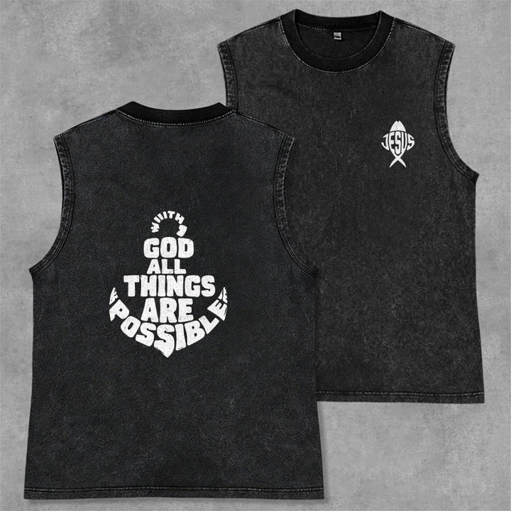 Christianartworkshop Con Dio tutto è possibile Canotta unisex Anchor con effetto lavato - Nero - 2XL - image 7