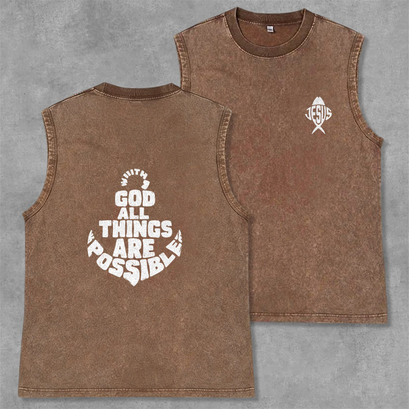 Christianartworkshop Con Dio tutto è possibile Canotta unisex Anchor con effetto lavato - Marrone - 2XL - image 0