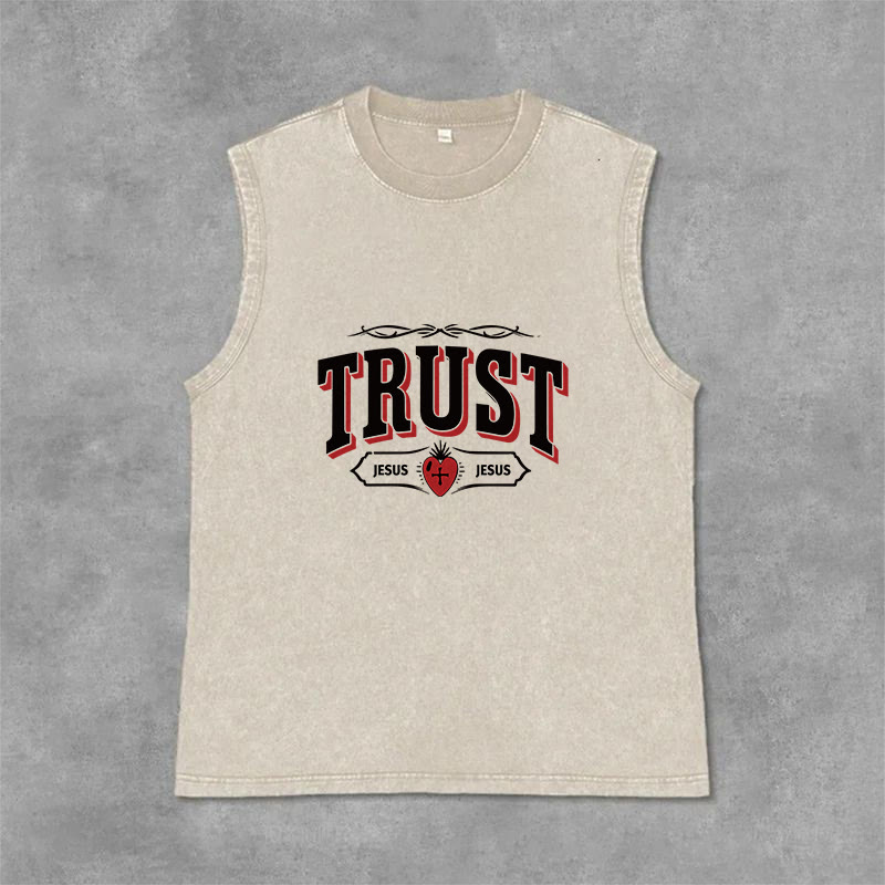 Christianartworkshop Canotta unisex lavata con la scritta "Confida in Gesù, Sacro Cuore". - Beige - 2XL - image 3