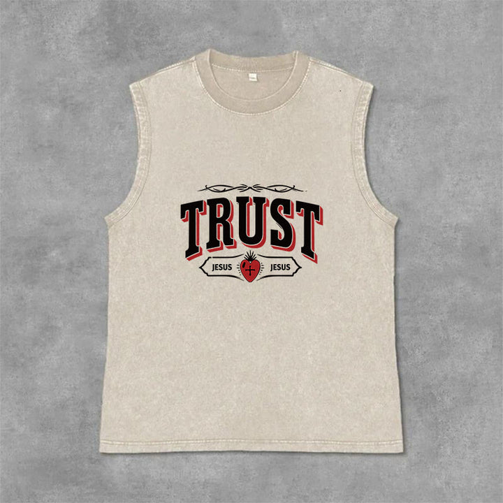 Christianartworkshop Canotta unisex lavata con la scritta "Confida in Gesù, Sacro Cuore". - Beige - 2XL - image 3