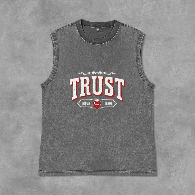 Christianartworkshop Canotta unisex lavata con la scritta "Confida in Gesù, Sacro Cuore". - Grigio - 2XL - image 6