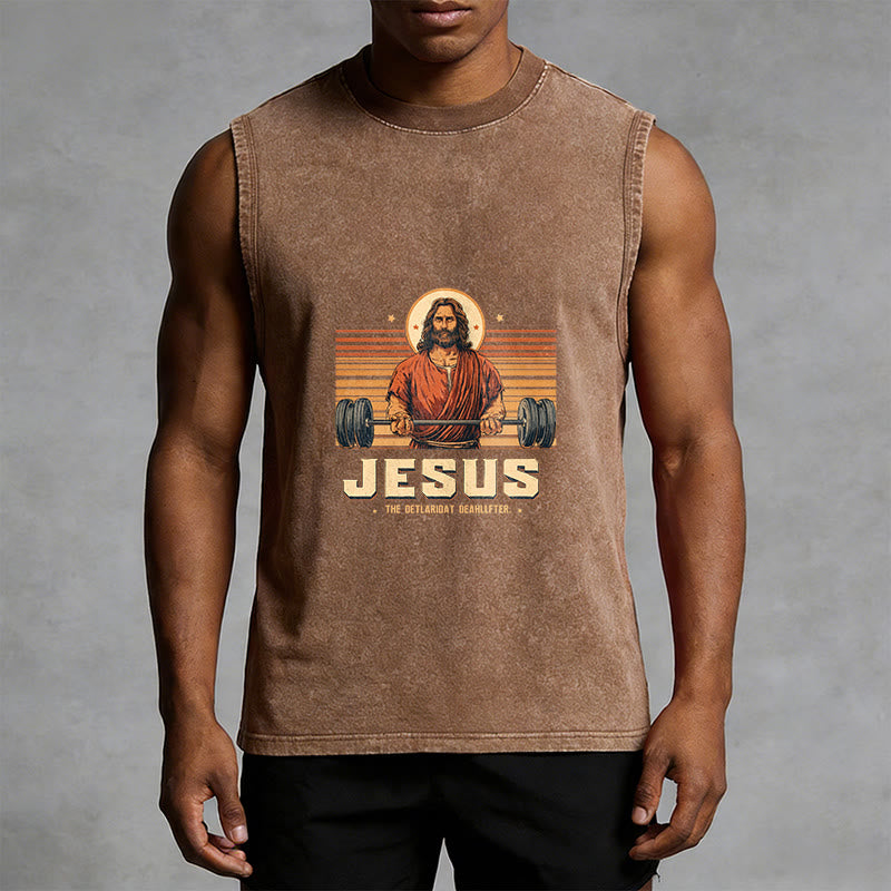 Christianartworkshop Canotta unisex lavata con scritta "Jesus Deadlifter Faith Statement" - image 1
