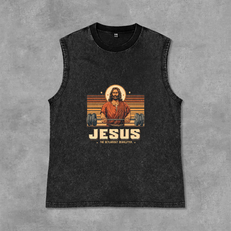 Christianartworkshop Canotta unisex lavata con scritta "Jesus Deadlifter Faith Statement" - Nero - 2XL - image 3