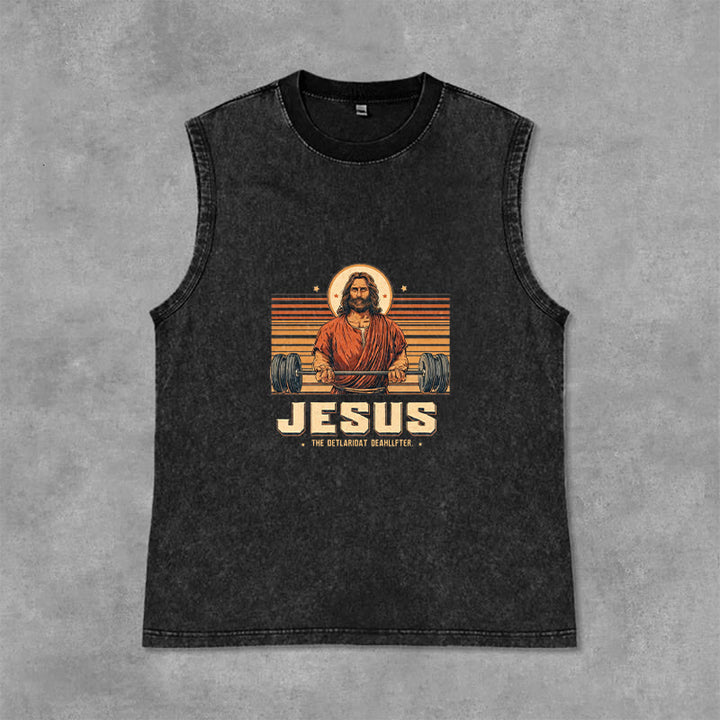Christianartworkshop Canotta unisex lavata con scritta "Jesus Deadlifter Faith Statement" - Nero - 2XL - image 3