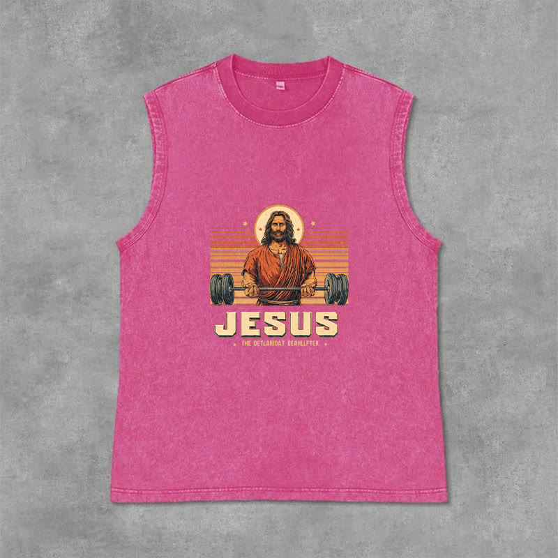 Christianartworkshop Canotta unisex lavata con scritta "Jesus Deadlifter Faith Statement" - Rosa - 2XL - image 9
