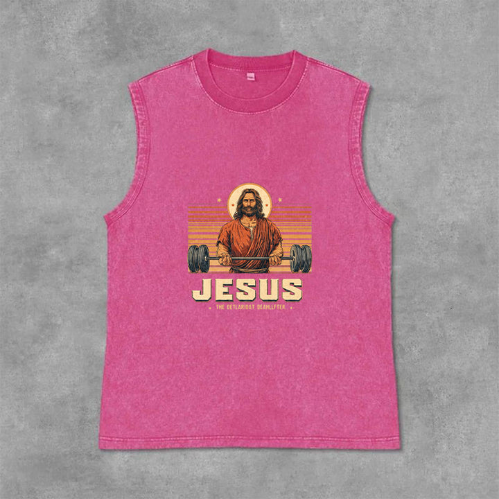Christianartworkshop Canotta unisex lavata con scritta "Jesus Deadlifter Faith Statement" - Rosa - 2XL - image 9