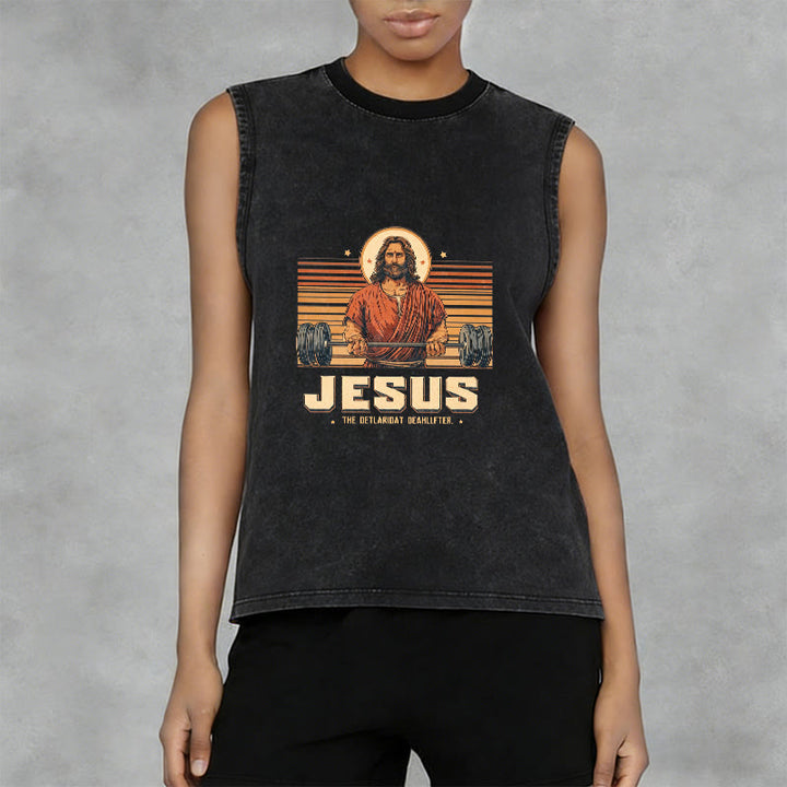 Christianartworkshop Canotta unisex lavata con scritta "Jesus Deadlifter Faith Statement" - image 5