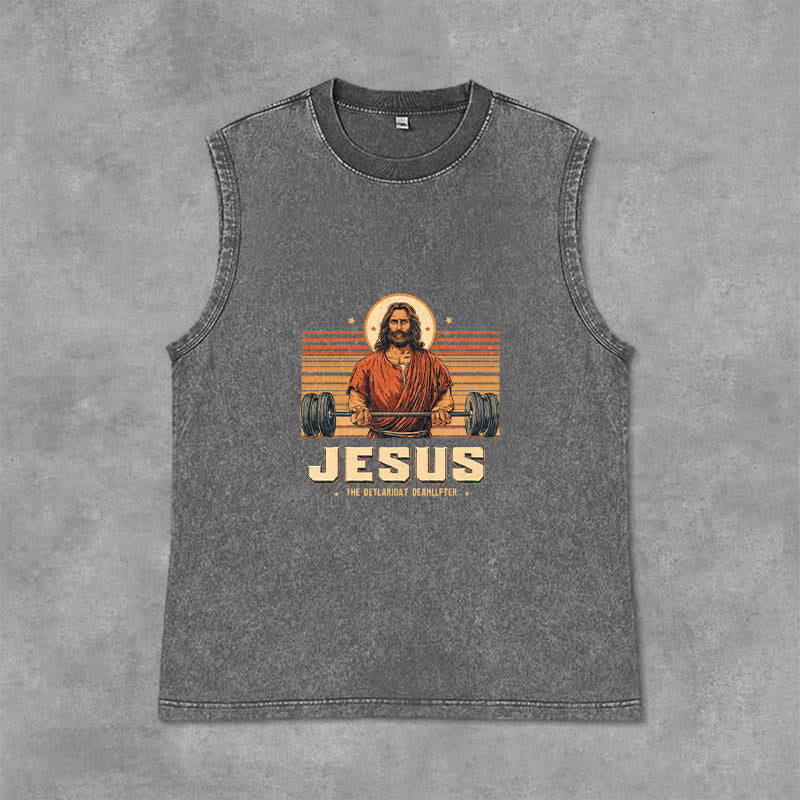 Christianartworkshop Canotta unisex lavata con scritta "Jesus Deadlifter Faith Statement" - Grigio - 2XL - image 12