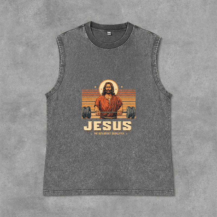 Christianartworkshop Canotta unisex lavata con scritta "Jesus Deadlifter Faith Statement" - Grigio - 2XL - image 12
