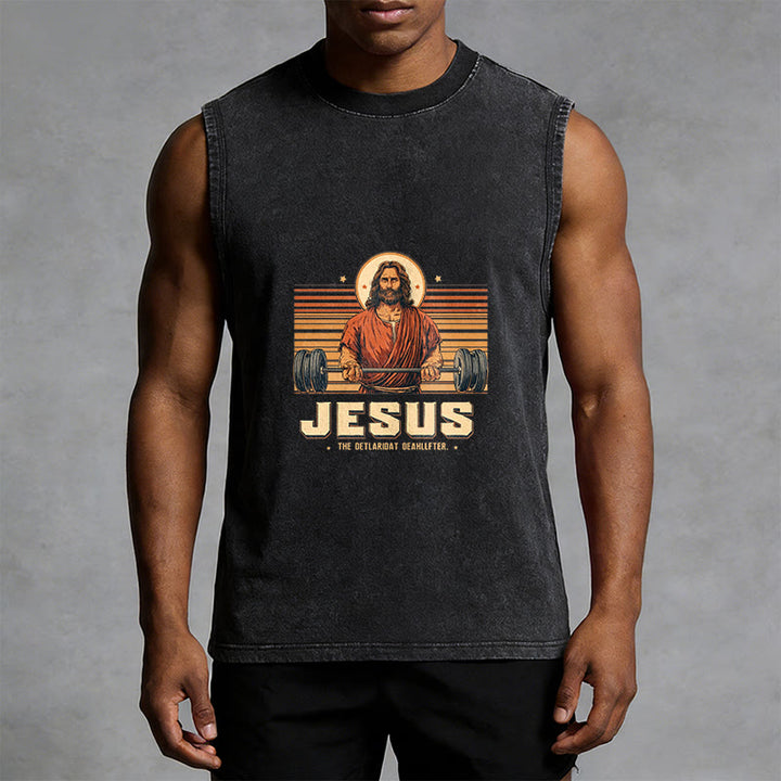 Christianartworkshop Canotta unisex lavata con scritta "Jesus Deadlifter Faith Statement" - image 4