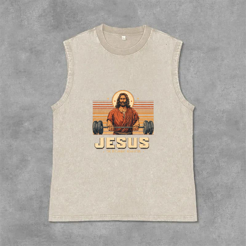 Christianartworkshop Canotta unisex lavata con scritta "Jesus Deadlifter Faith Statement" - Beige - 2XL - image 6