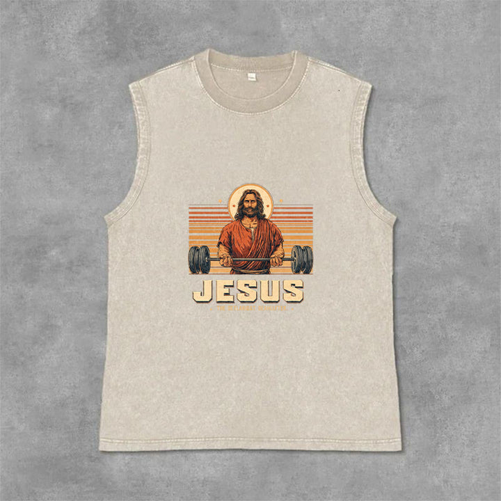 Christianartworkshop Canotta unisex lavata con scritta "Jesus Deadlifter Faith Statement" - Beige - 2XL - image 6