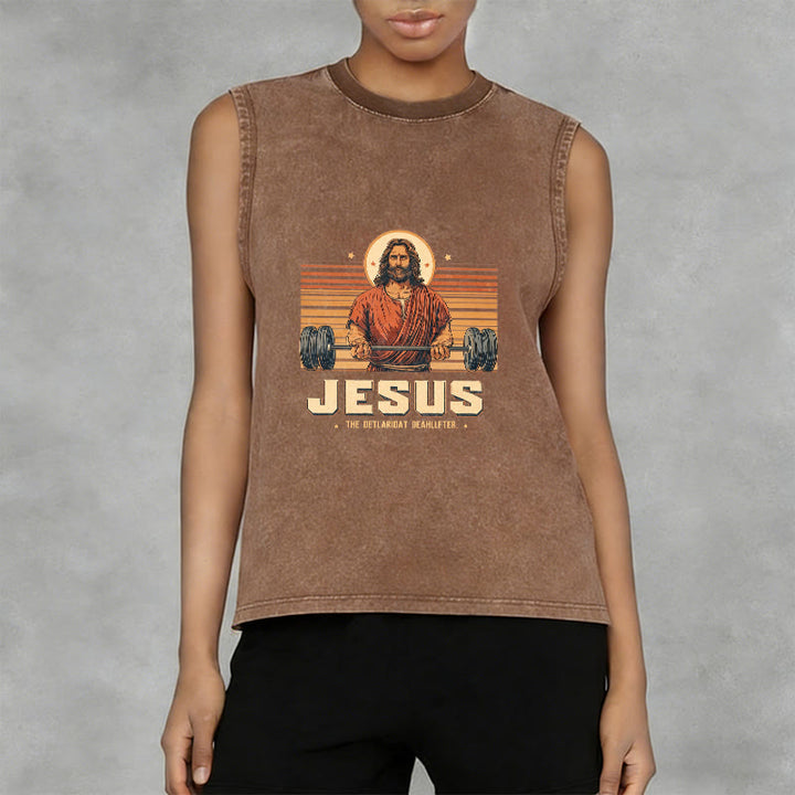 Christianartworkshop Canotta unisex lavata con scritta "Jesus Deadlifter Faith Statement" - image 2