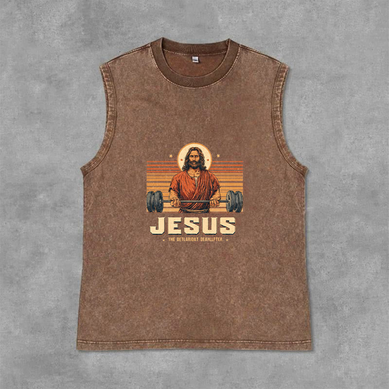 Christianartworkshop Canotta unisex lavata con scritta "Jesus Deadlifter Faith Statement" - Marrone - 2XL - image 0
