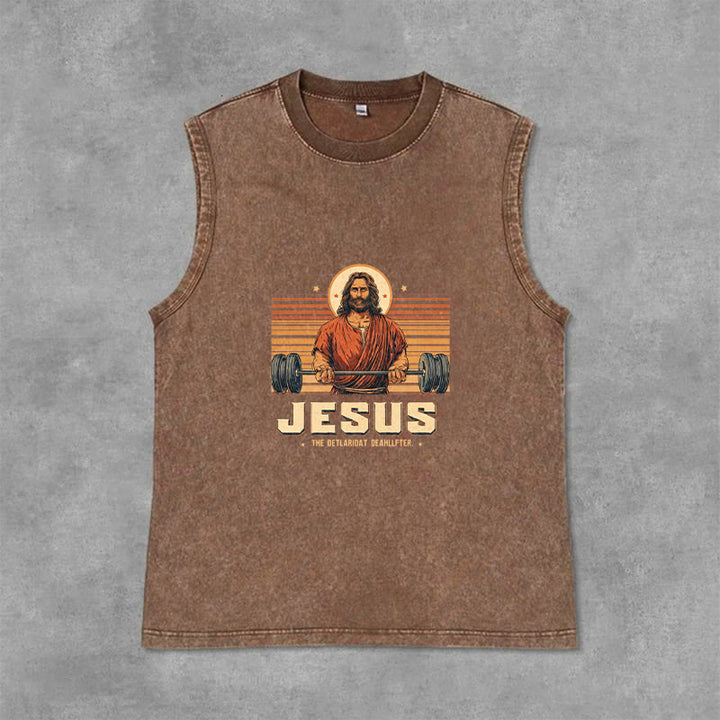 Christianartworkshop Canotta unisex lavata con scritta "Jesus Deadlifter Faith Statement" - Marrone - 2XL - image 0