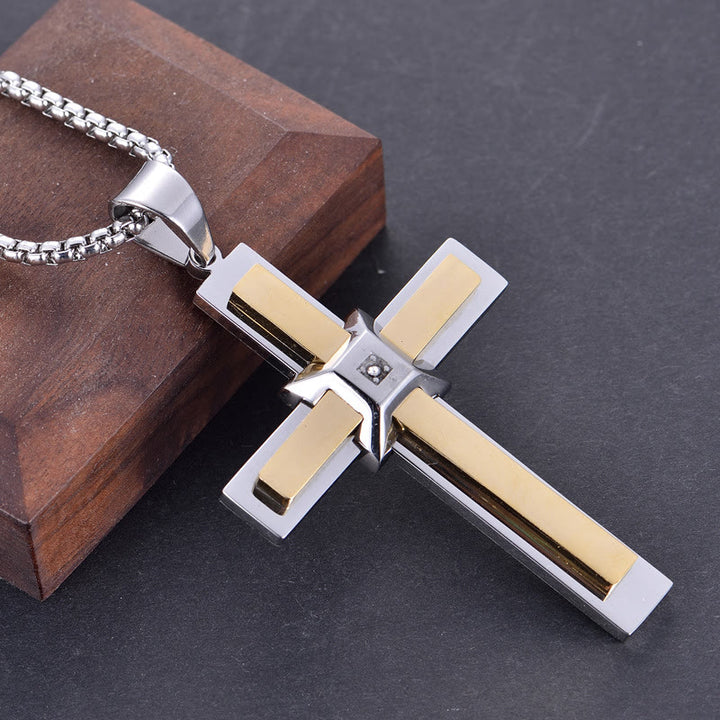 Christianartworkshop Collana con ciondolo a croce sovrapposta: simbolo di fede e grazia eterna - Oro e argento - image 2