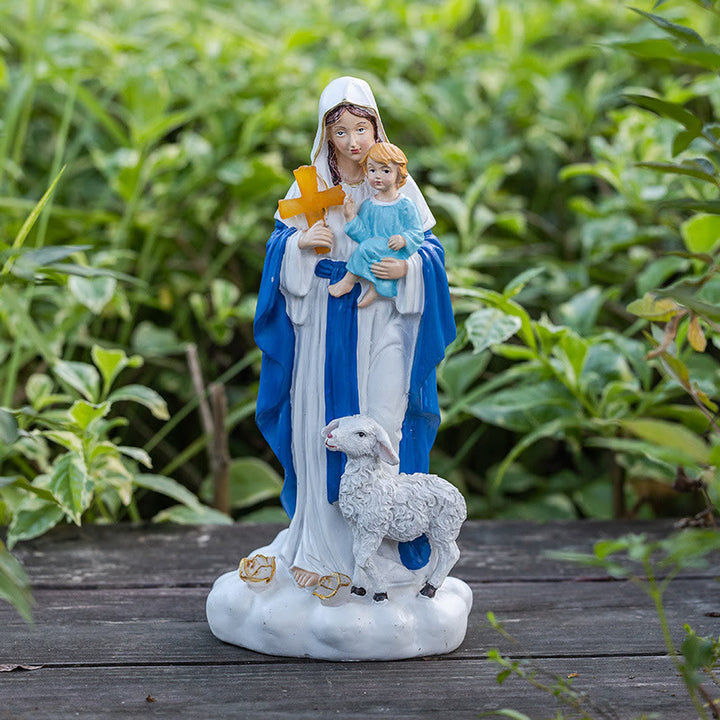 Christianartworkshop Statuetta della Madonna con agnello a energia solare: un'atmosfera contemplativa per la casa. - image 1