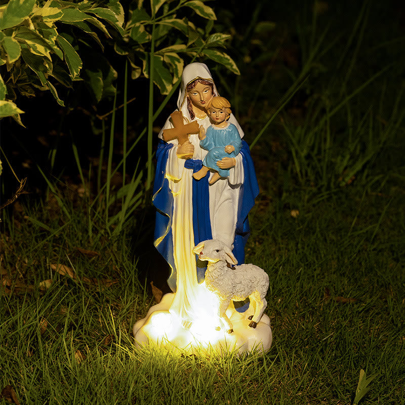 Christianartworkshop Statuetta della Madonna con agnello a energia solare: un'atmosfera contemplativa per la casa. - Nostra Signora - image 0