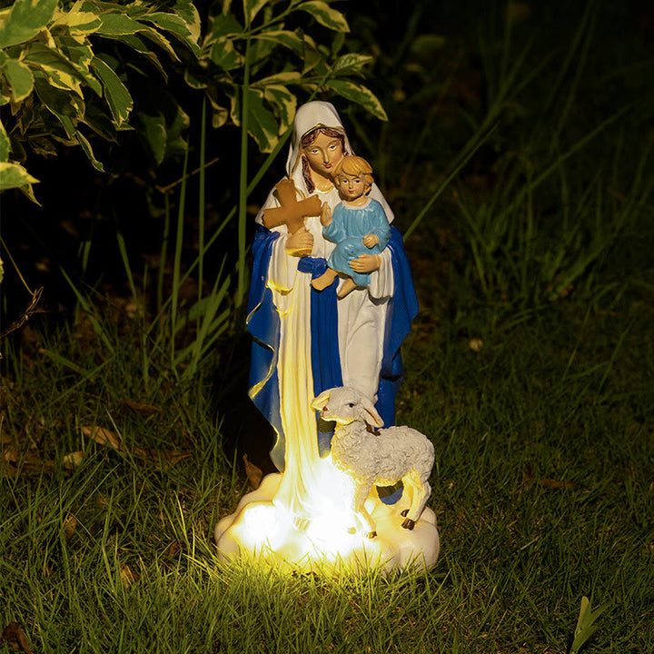 Christianartworkshop Statuetta della Madonna con agnello a energia solare: un'atmosfera contemplativa per la casa. - Nostra Signora - image 0