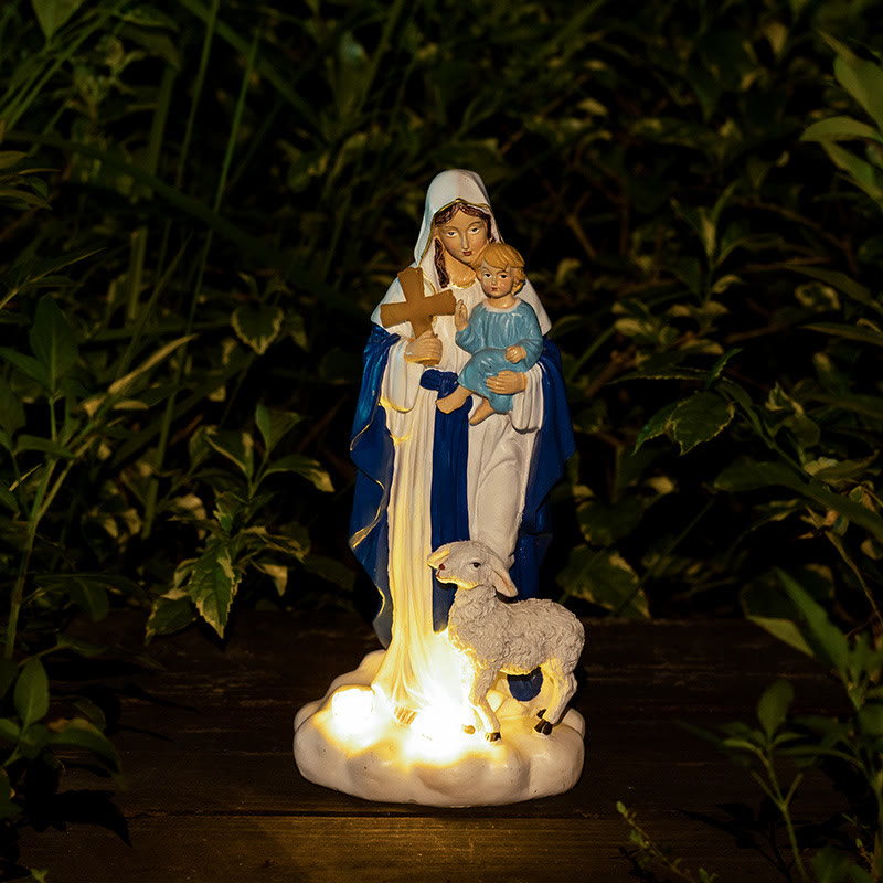 Christianartworkshop Statuetta della Madonna con agnello a energia solare: un'atmosfera contemplativa per la casa. - image 2